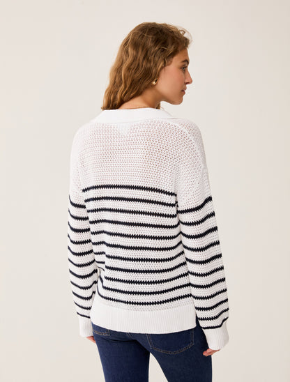 Striped Cotton Polo Sweater