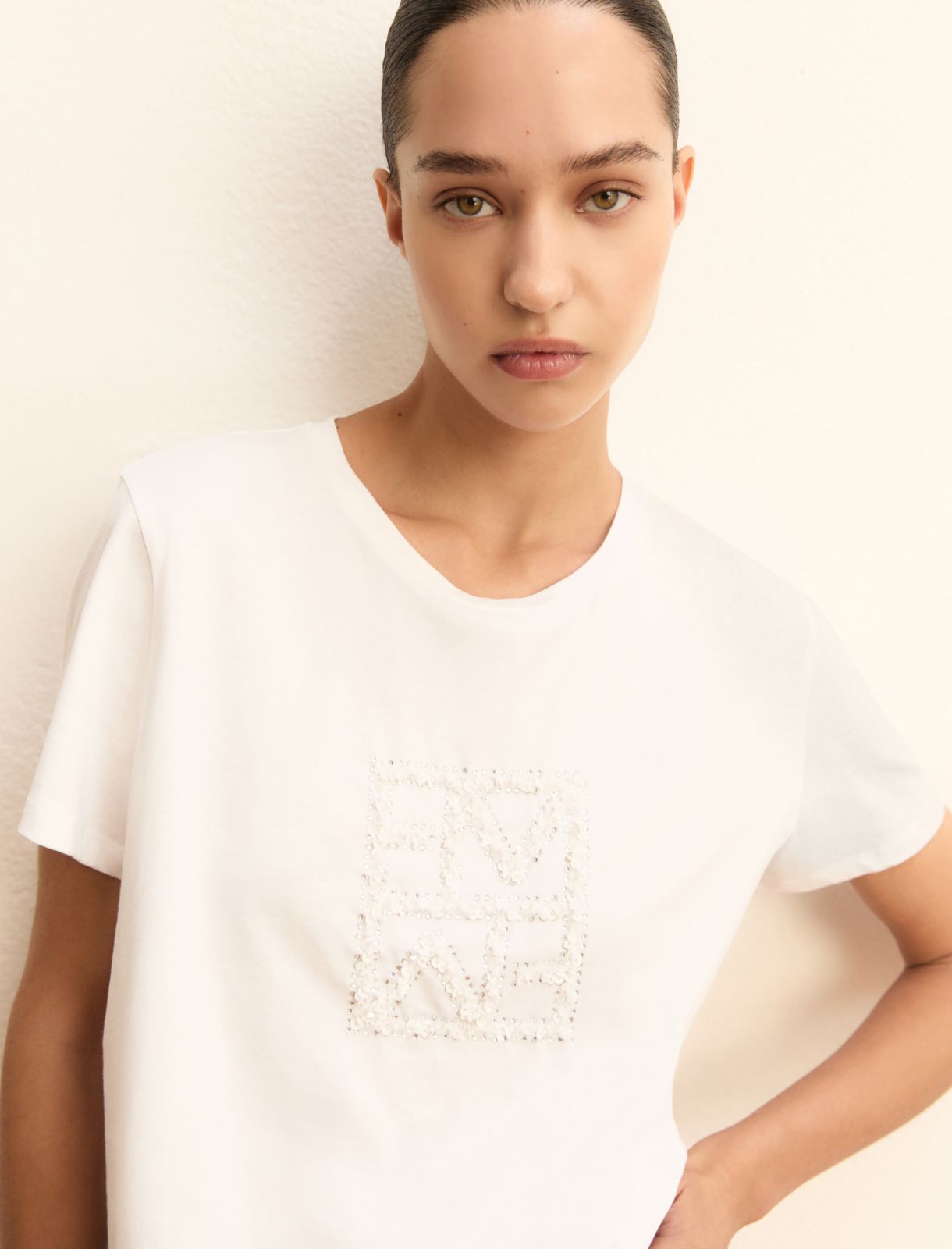 Logo and sequin-adorned T-shirt - White