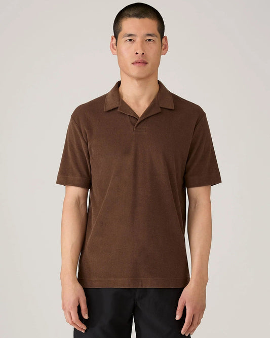 Towelling Polo Shirt - Dark Walnut