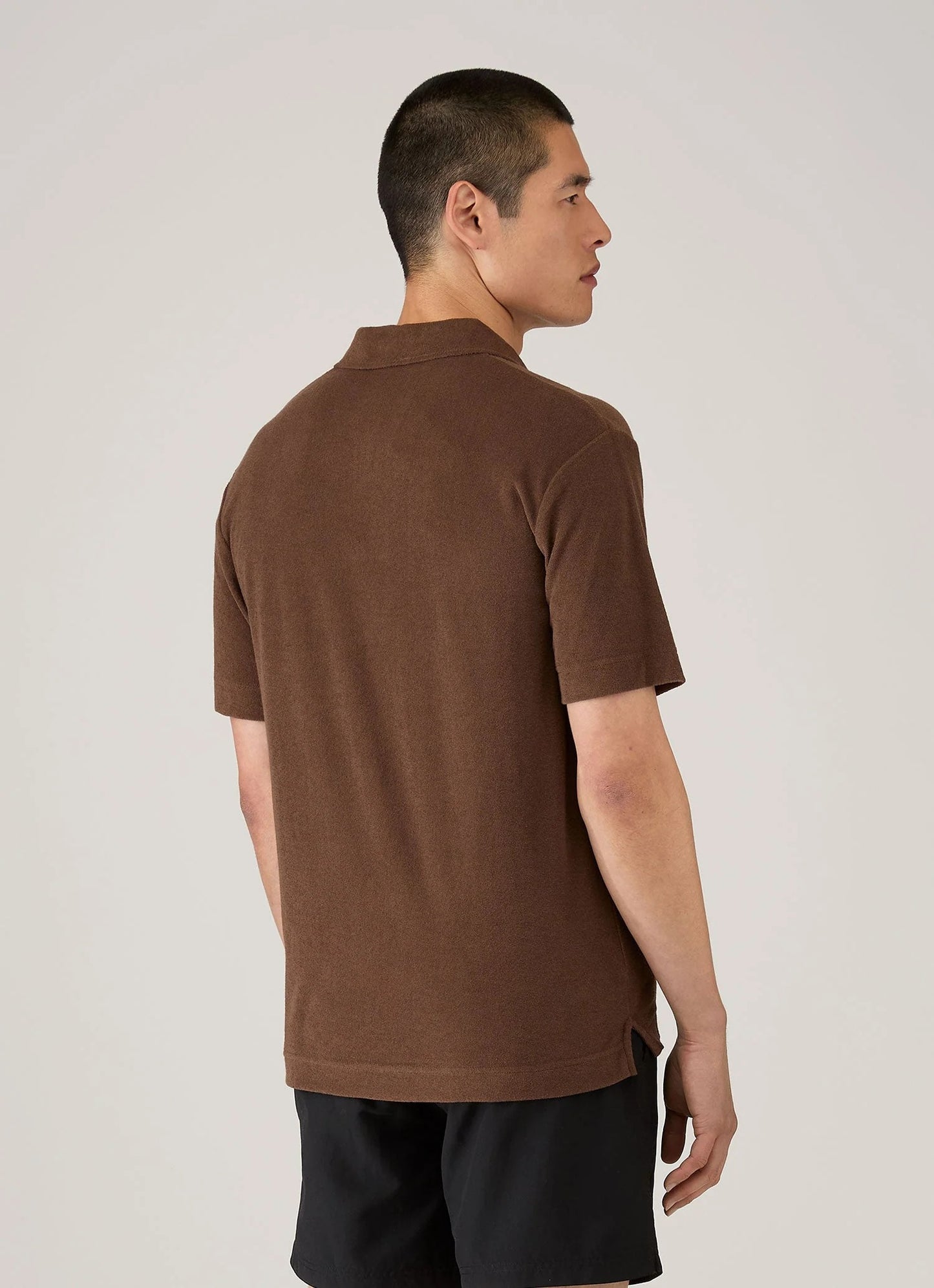 Towelling Polo Shirt - Dark Walnut