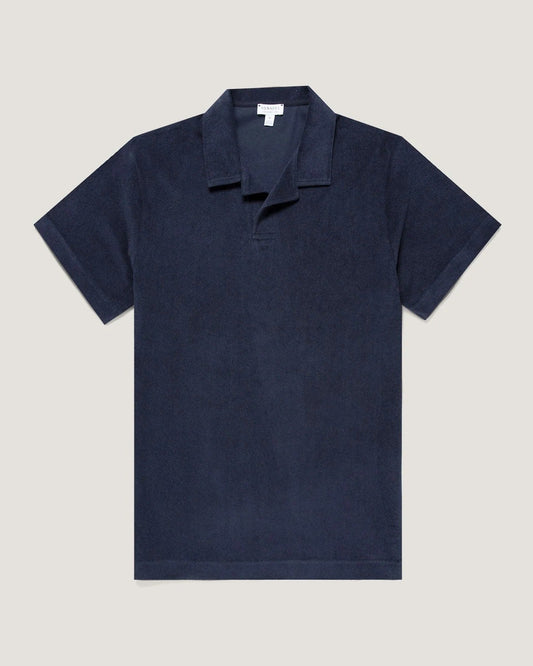 Towelling Polo Shirt - Navy