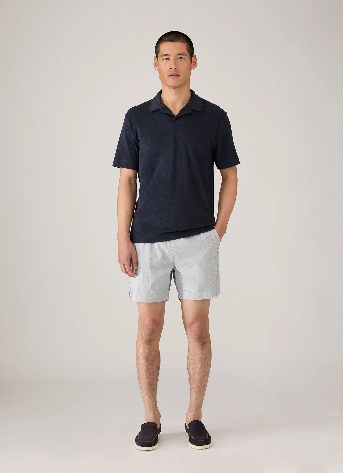 Towelling Polo Shirt - Navy