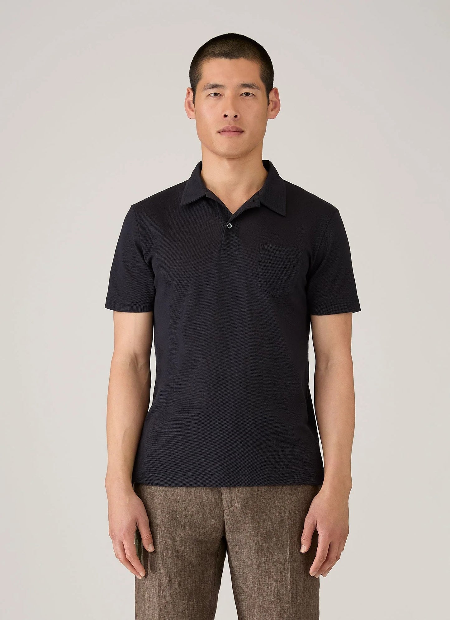 Towelling Polo Shirt - Navy