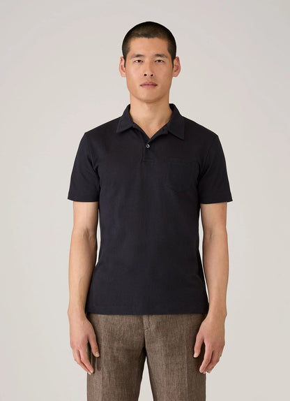 Towelling Polo Shirt - Navy