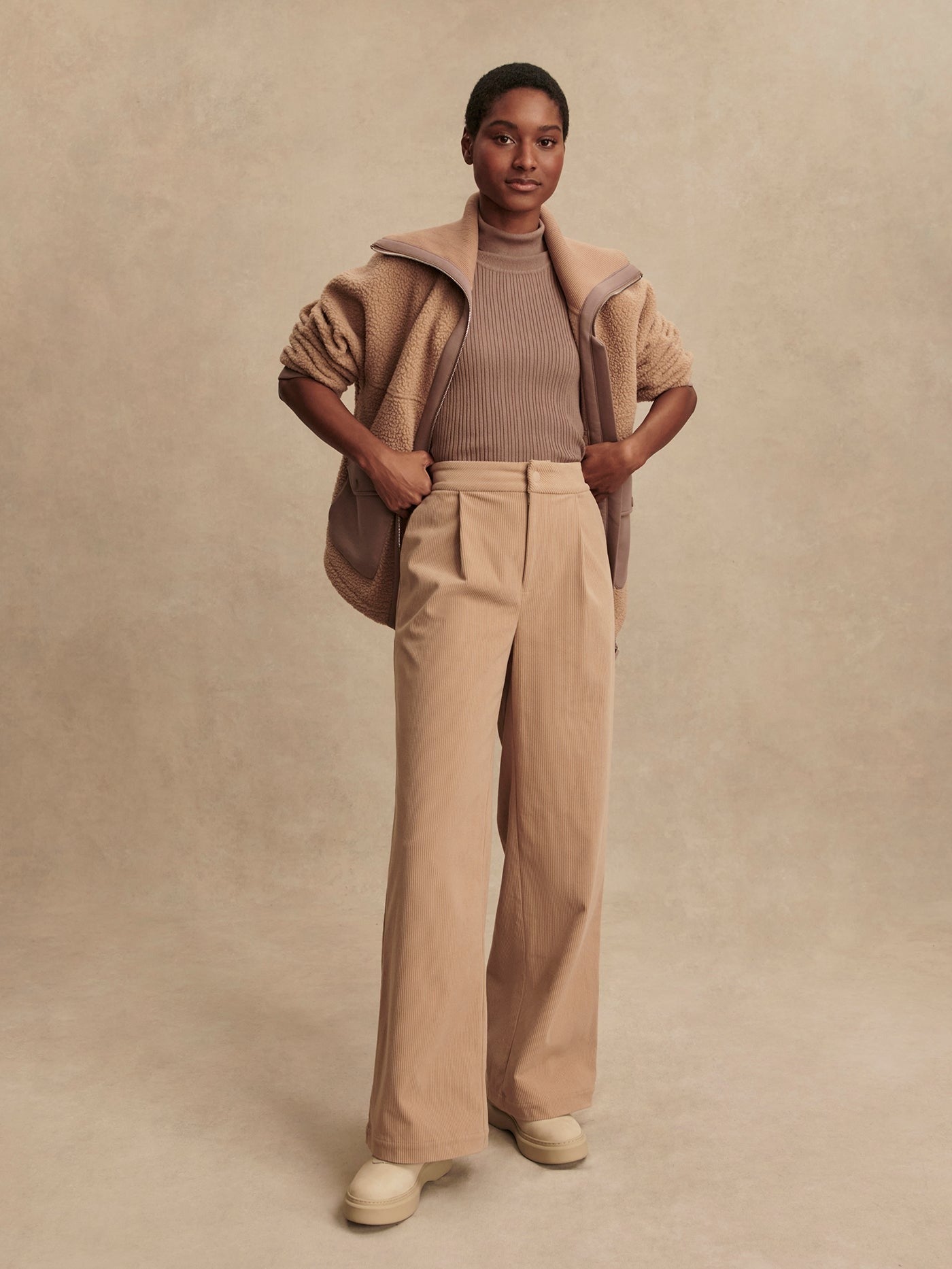 Floris Wide-Leg Corduroy Trouser 29.5" - Stucco