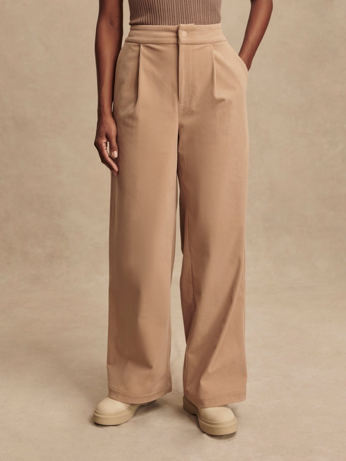Floris Wide-Leg Corduroy Trouser 29.5" - Stucco