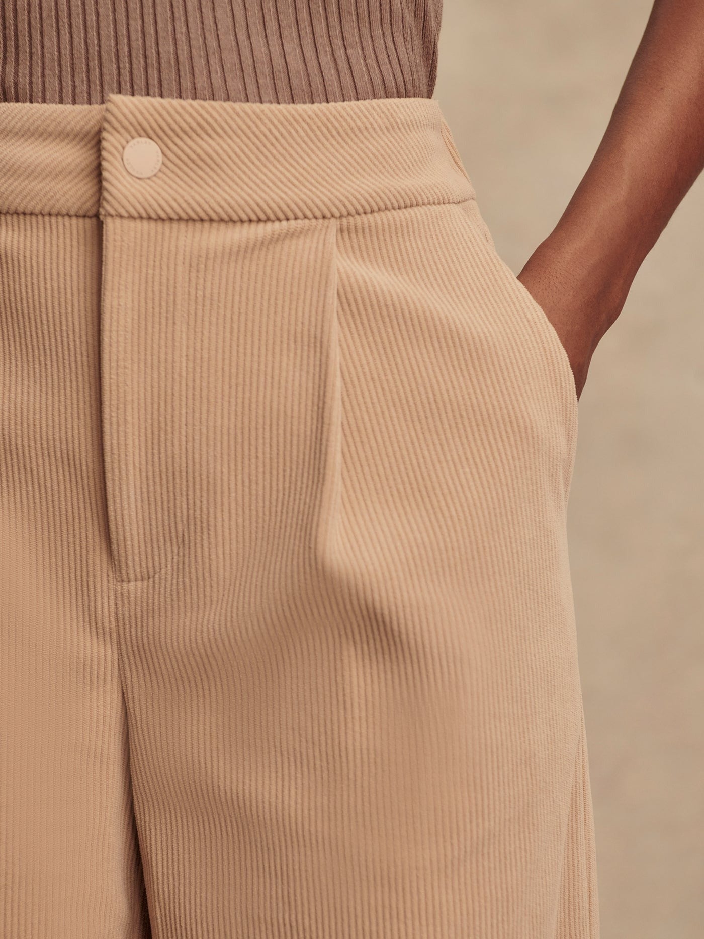 Floris Wide-Leg Corduroy Trouser 29.5" - Stucco