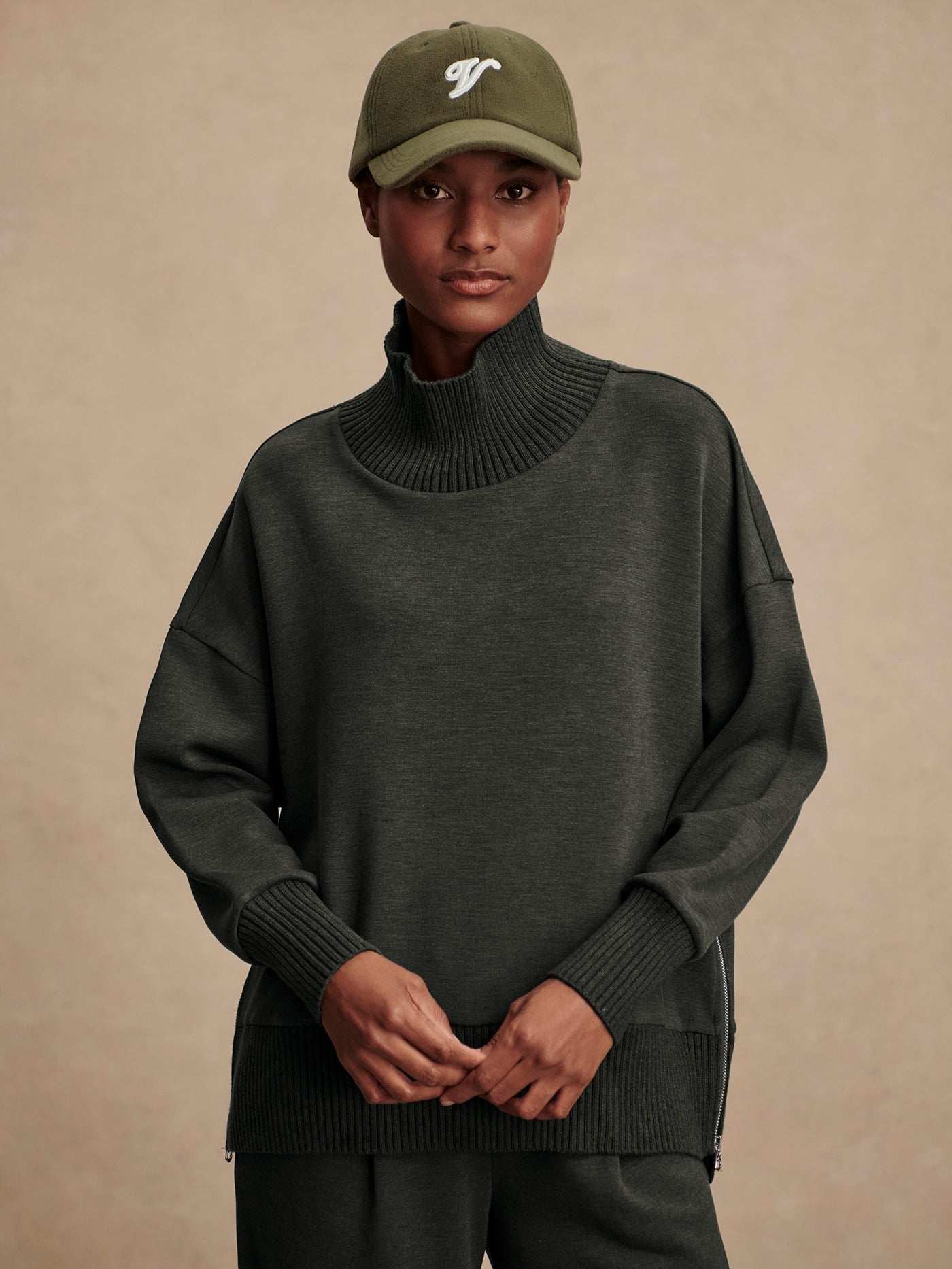 Barker High Neck Sweat - Olive Marl