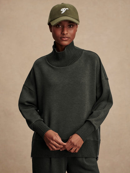 Barker High Neck Sweat - Olive Marl