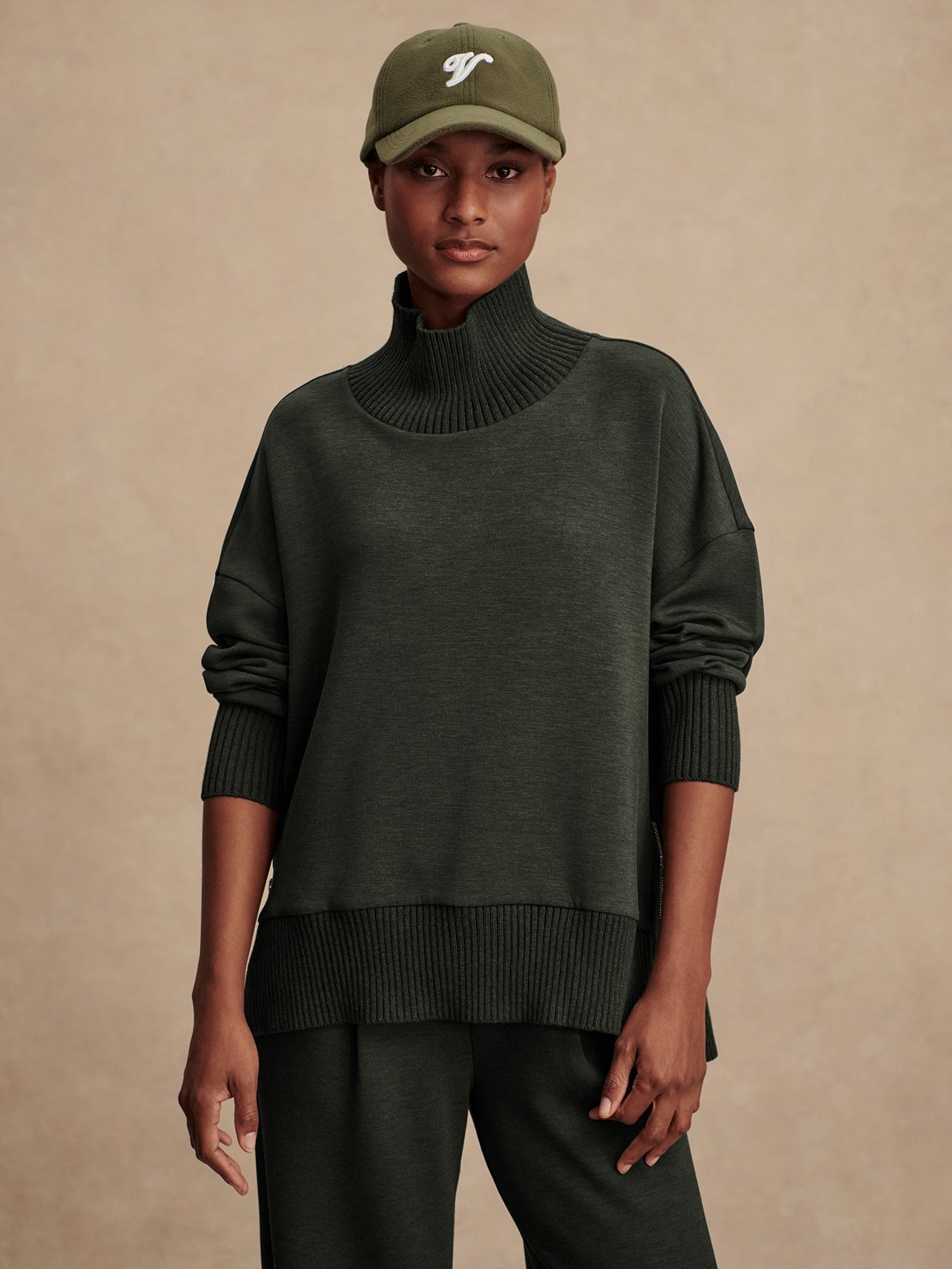 Barker High Neck Sweat - Olive Marl