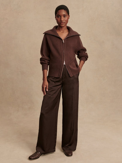 Enrico Zip-Through Knit Jacket
 - Coffee Bean