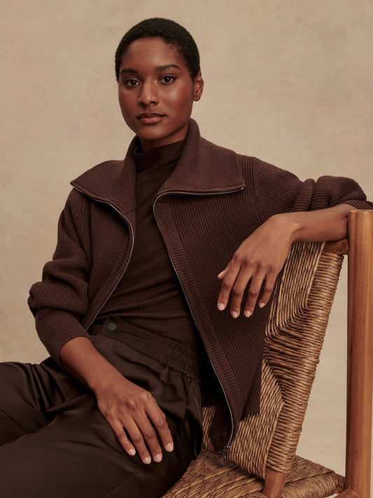 Enrico Zip-Through Knit Jacket
 - Coffee Bean