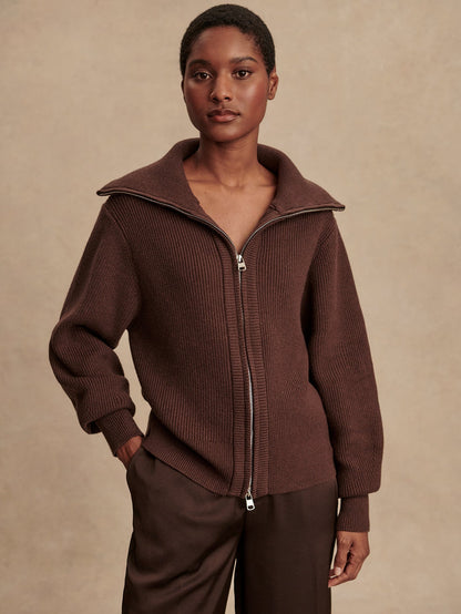 Enrico Zip-Through Knit Jacket
 - Coffee Bean