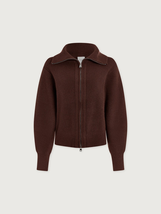 Enrico Zip-Through Knit Jacket
 - Coffee Bean