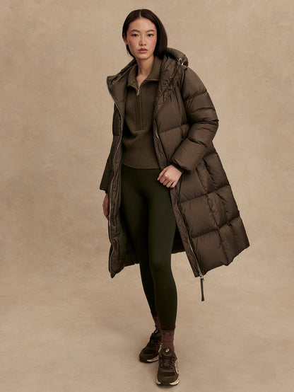 Katya Long Down Puffer - Dark Olive Metallic