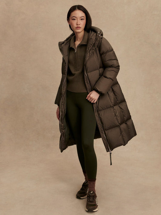 Katya Long Down Puffer - Dark Olive Metallic