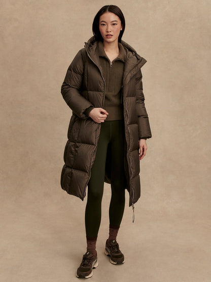 Katya Long Down Puffer - Dark Olive Metallic