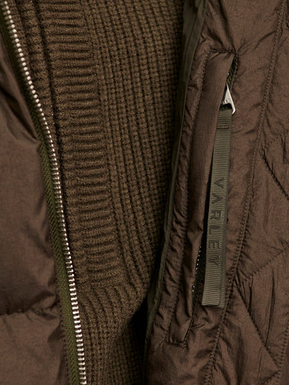 Katya Long Down Puffer - Dark Olive Metallic