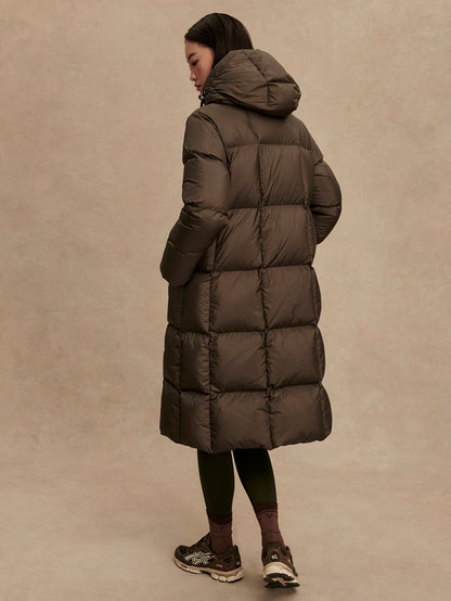 Katya Long Down Puffer - Dark Olive Metallic