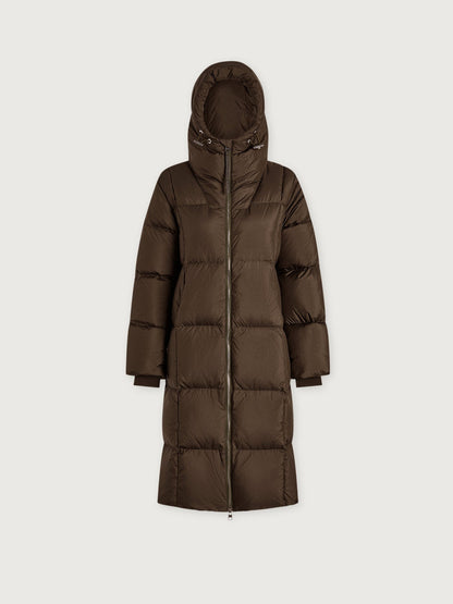 Katya Long Down Puffer - Dark Olive Metallic