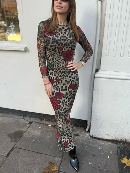 Cici Mesh Dress - Leopard/Rose