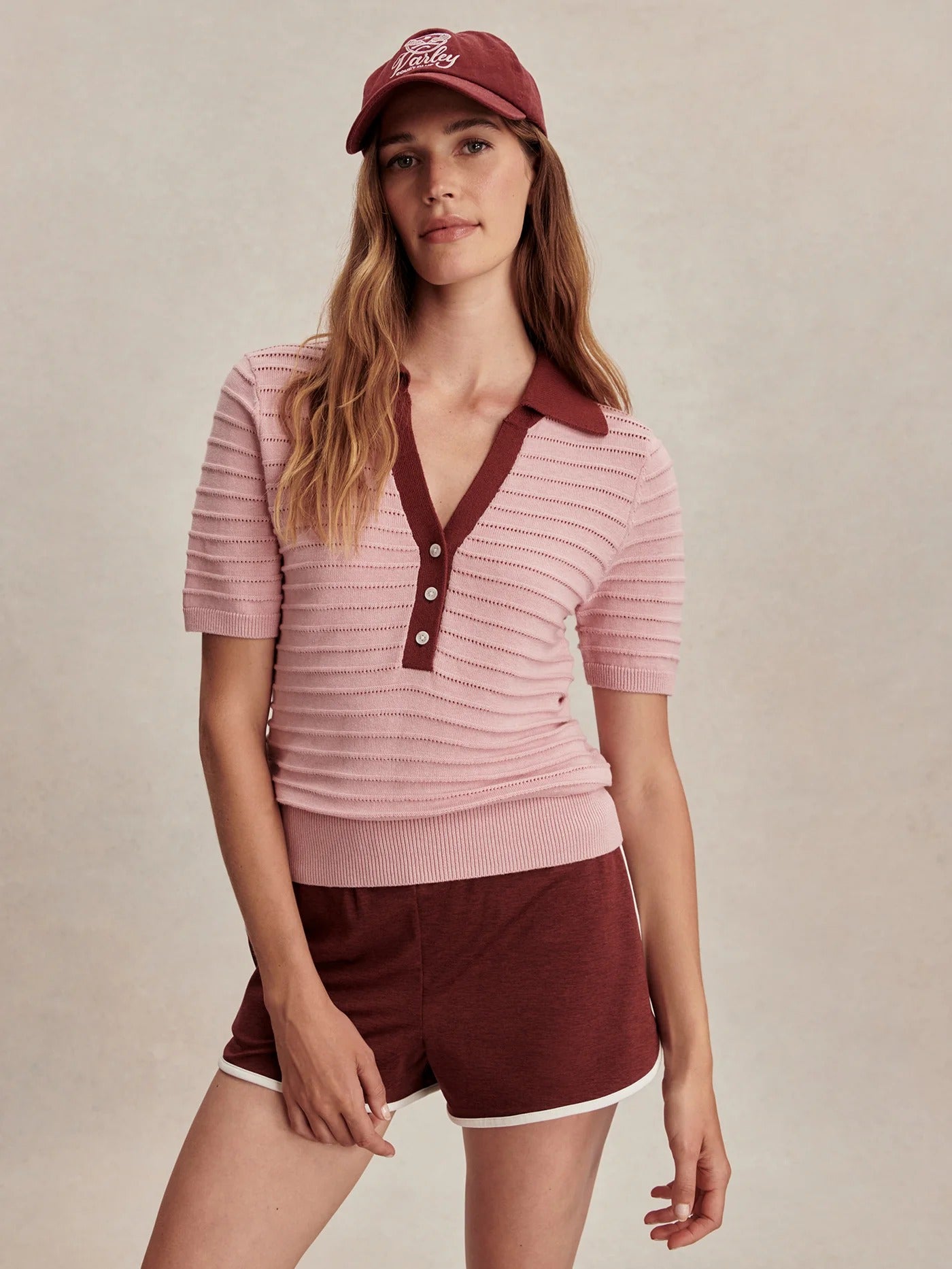 Wren Knit Polo - Zephyr Mauve / Port