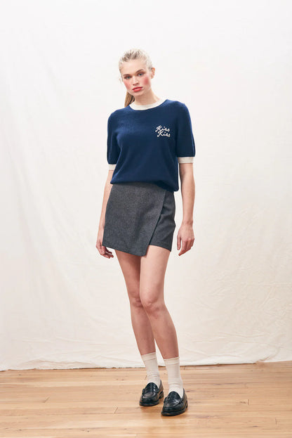 Kiss Kiss Ringer Cashmere T-Shirt Navy