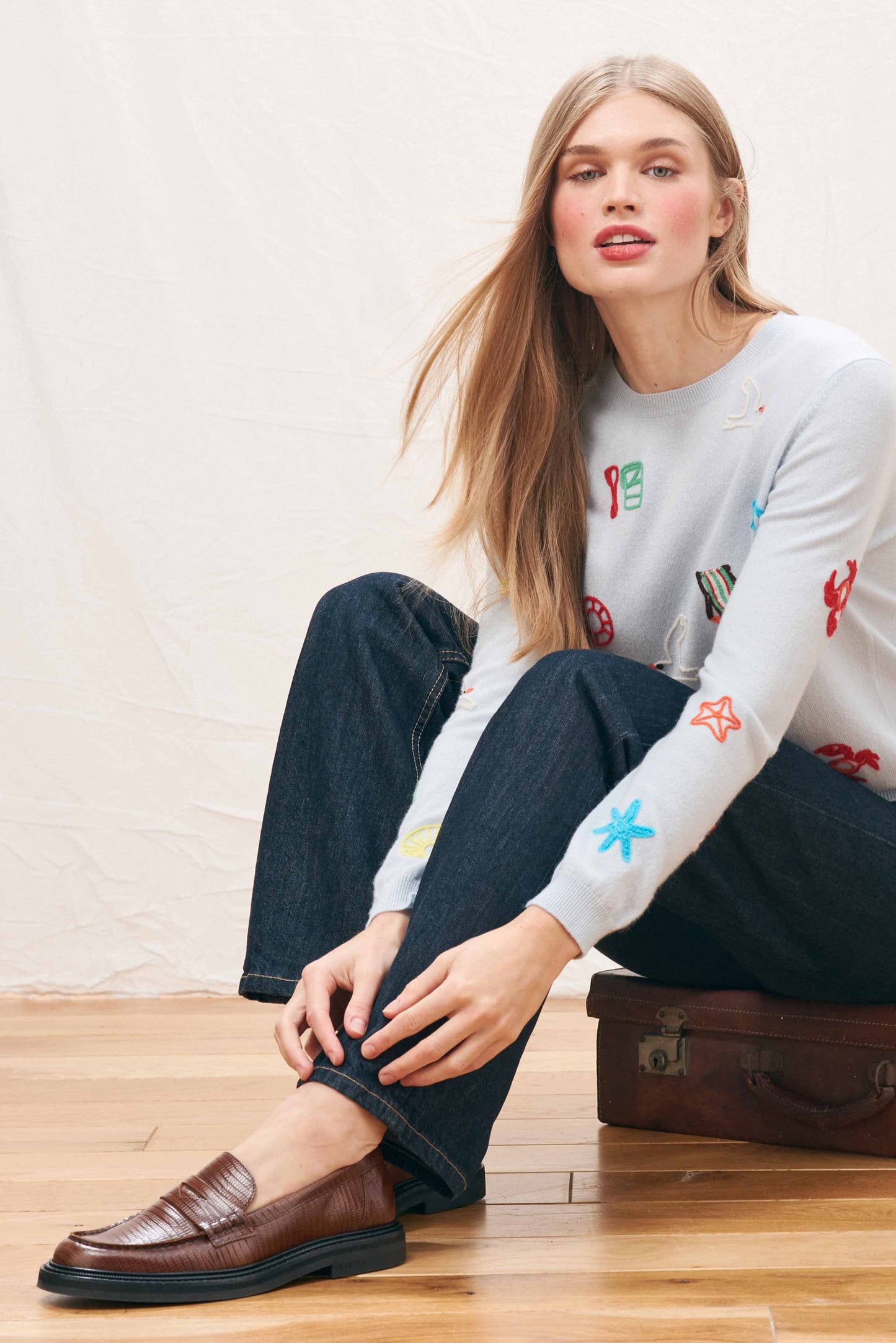 Seaside Tribute Cashmere Crew Jumper Blue