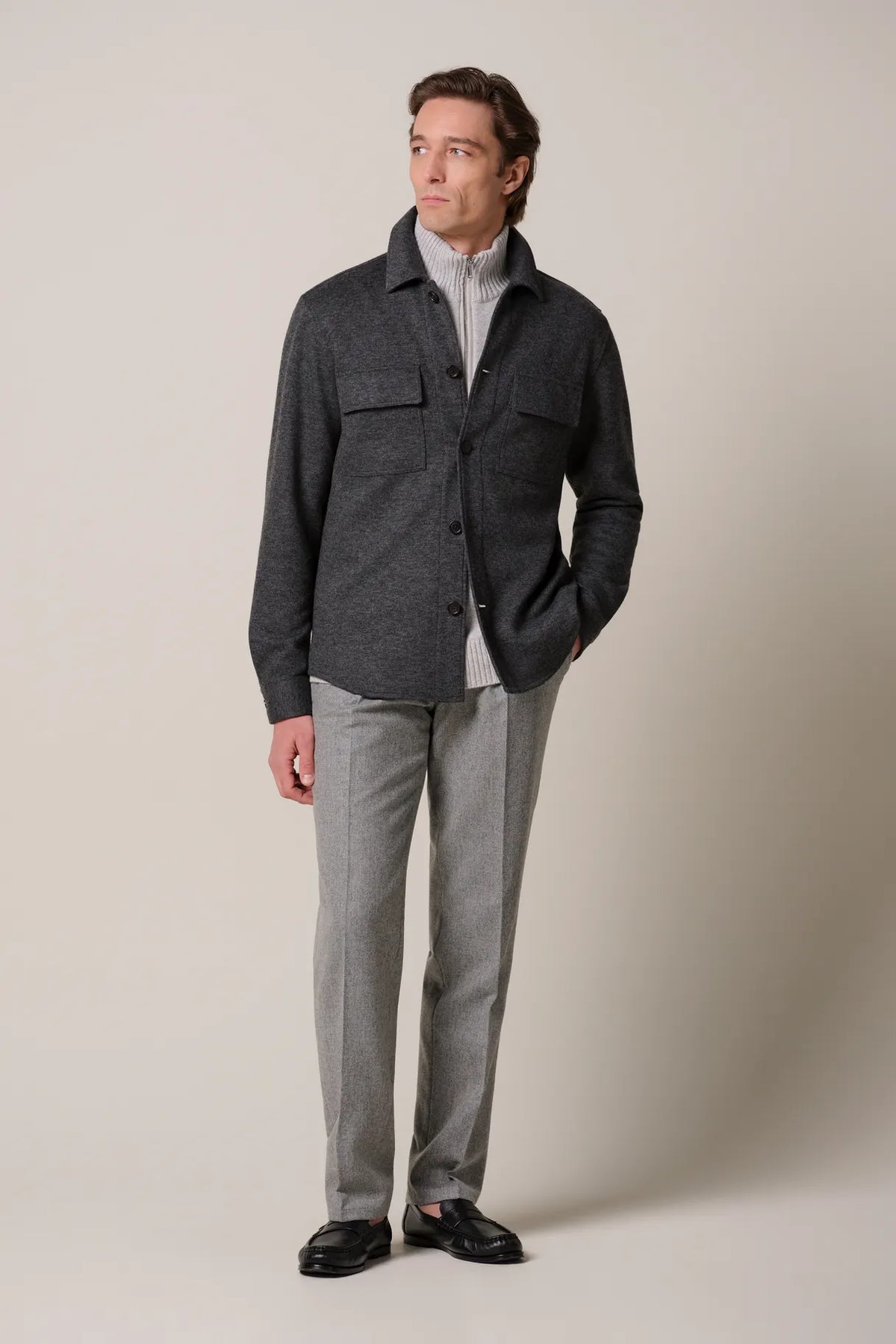 Anthracite Wool Overshirt-Profuomo-Lewis Yates