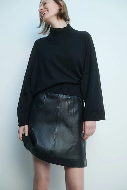 Wook Black Leather Skirt