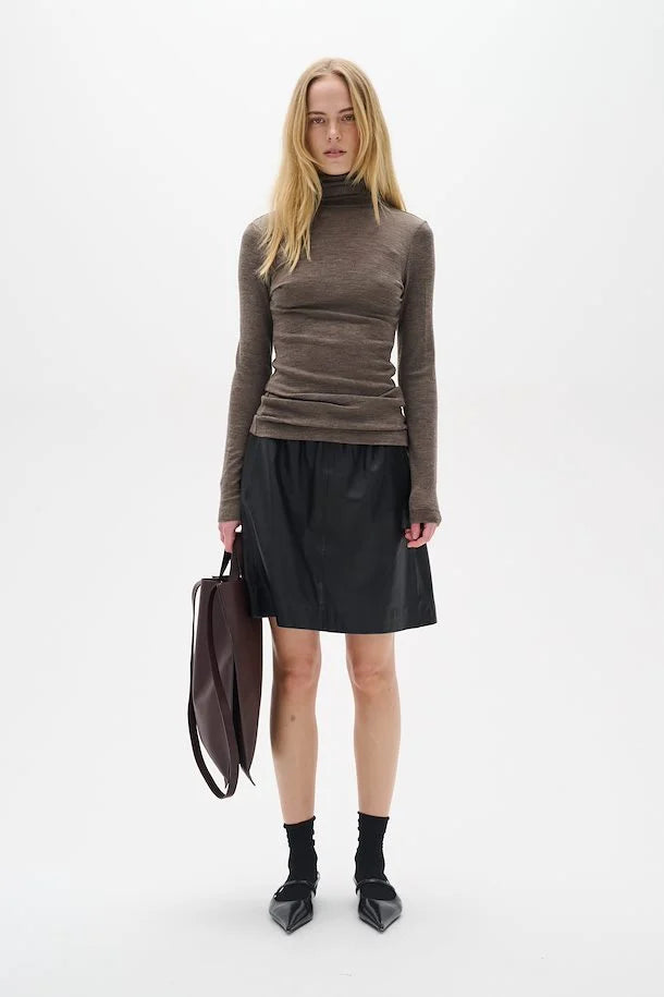 Wook Black Leather Skirt