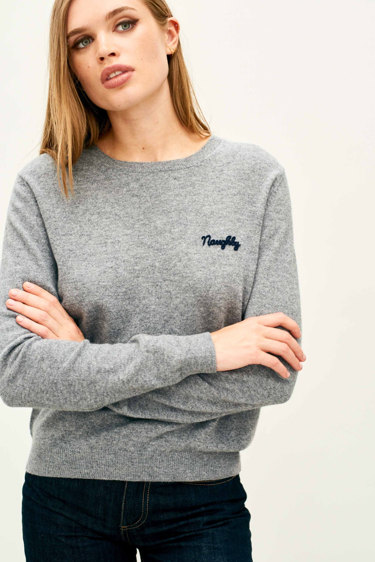 Cashmere 'Naughty But Nice' Crew Grey