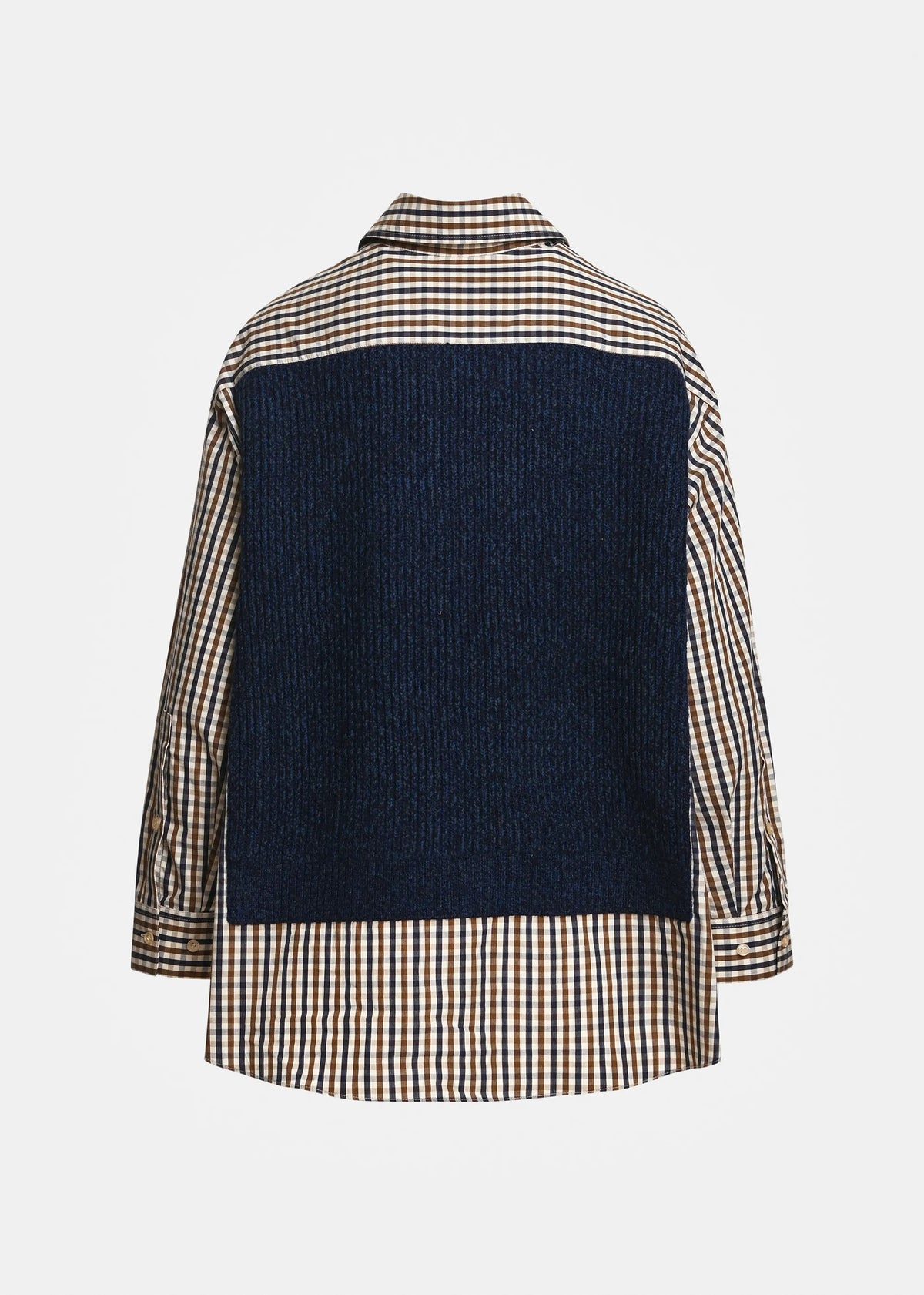 Checked Layered Mix Vest Shirt Shirt in Brown & Navy-Essentiel Antwerp-Lewis Yates