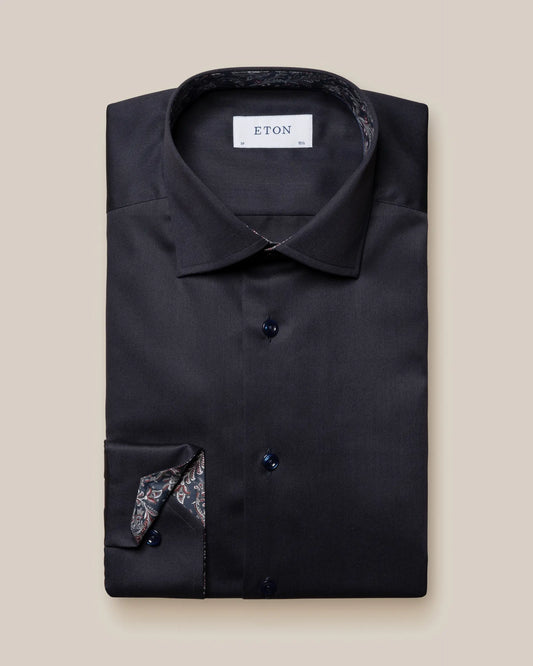 Navy Twill Shirt With Floral Detail