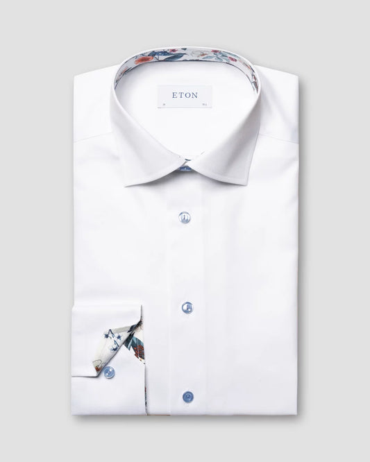 White Sig Twill Shirt With Floral Detail