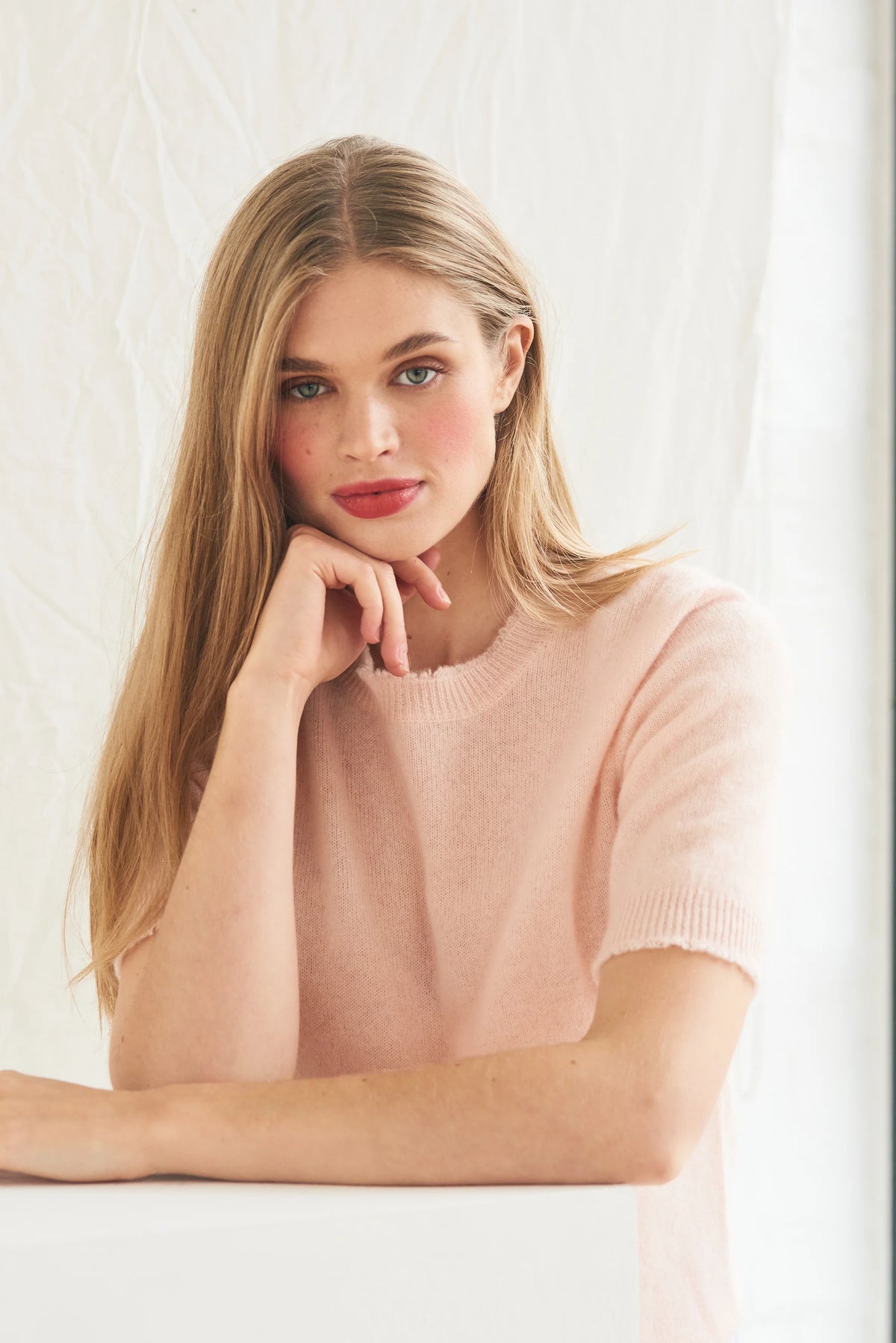 Distressed Cashmere T-Shirt - Powder Puff-Jumper 1234-Lewis Yates