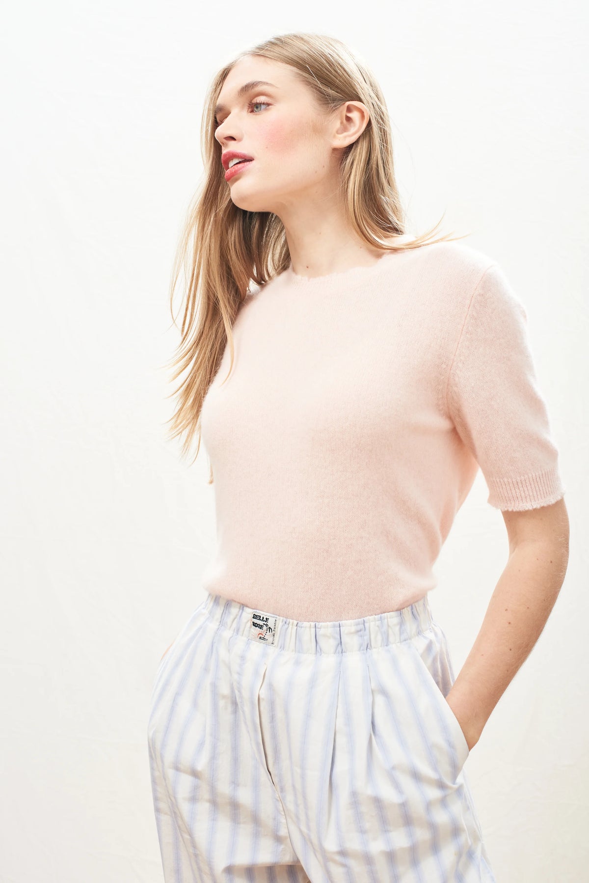 Distressed Cashmere T-Shirt - Powder Puff-Jumper 1234-Lewis Yates
