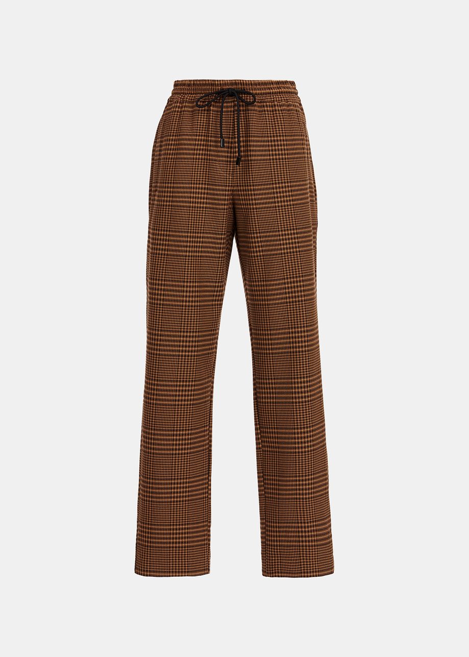 Brown Checked Tapered Leg Pants