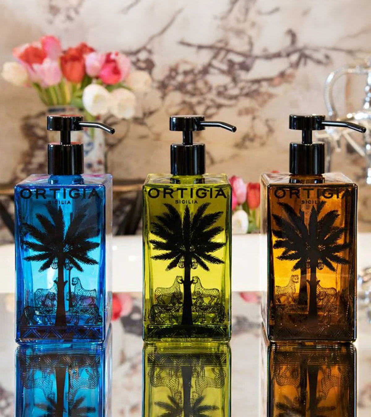 Glass Liquid Soap by Ortigia set of three
