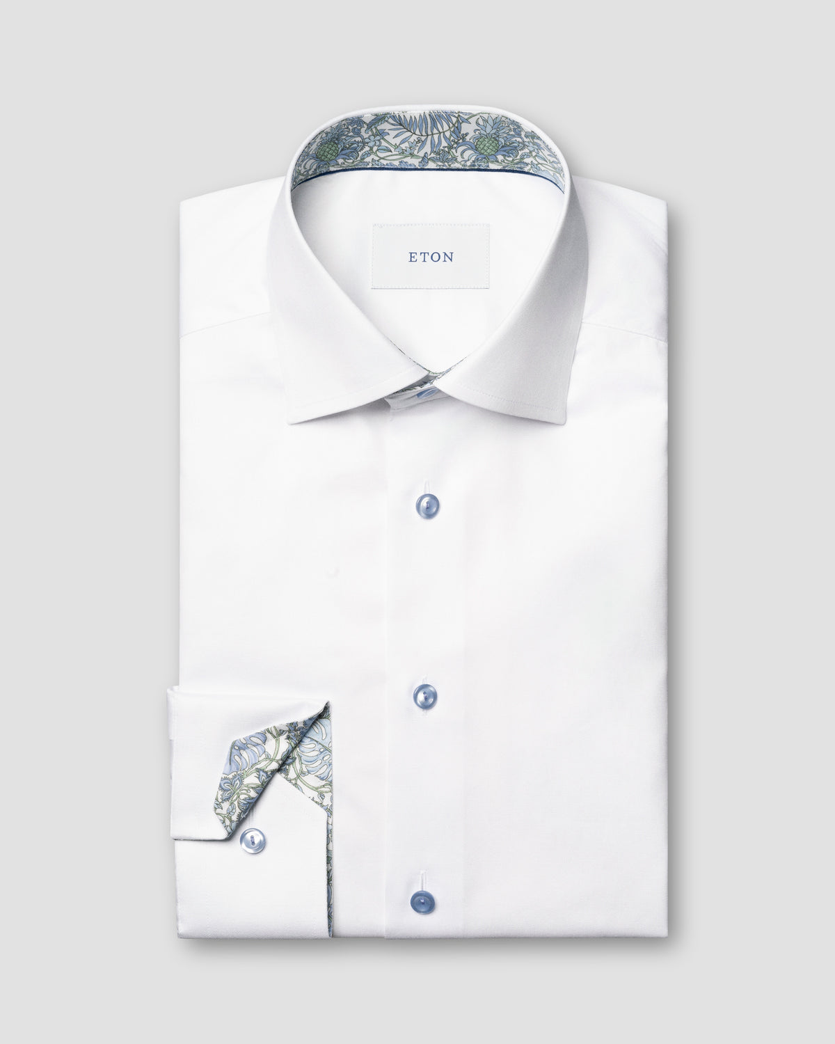 Floral Effect Twill Shirt - White-Eton-Lewis Yates