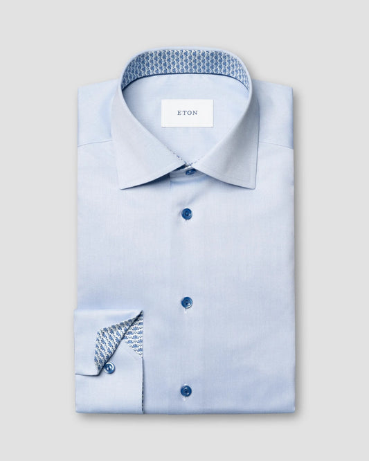 Geometric Effect Twill Shirt - Blue-Eton-Lewis Yates