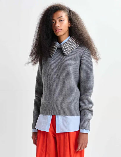 Jimmer Oversized Collar Jumper in Grey-Essentiel Antwerp-Lewis Yates