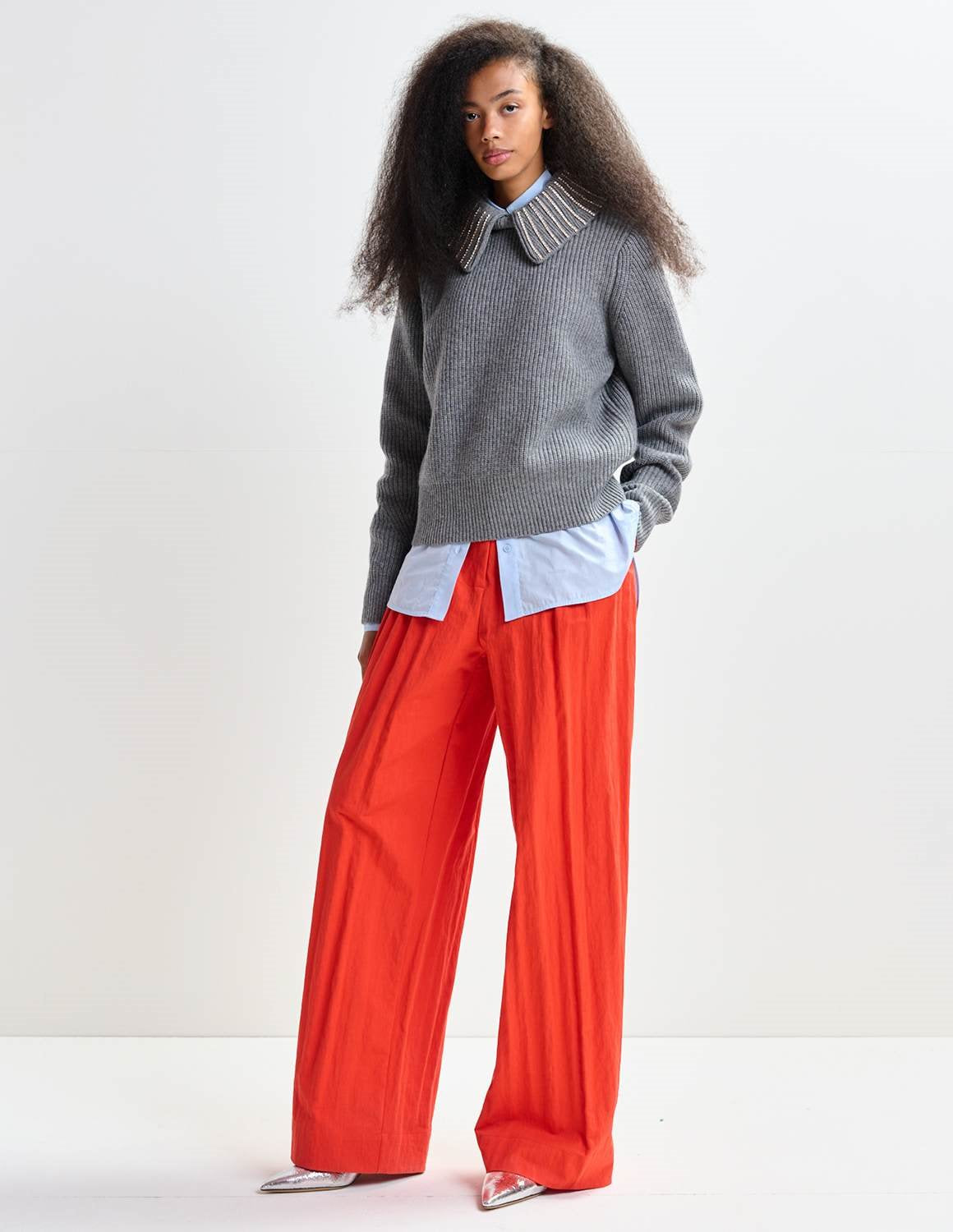 Jimmer Oversized Collar Jumper in Grey-Essentiel Antwerp-Lewis Yates