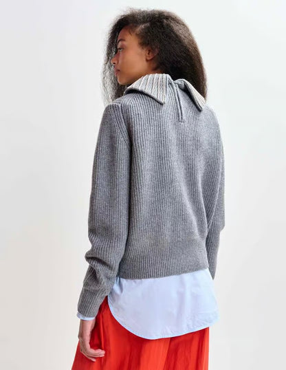 Jimmer Oversized Collar Jumper in Grey-Essentiel Antwerp-Lewis Yates