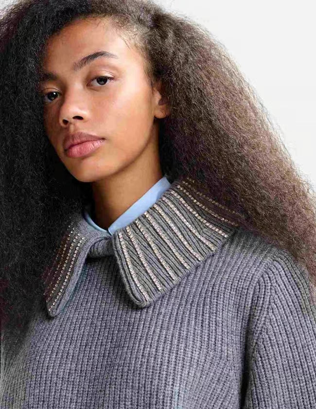 Jimmer Oversized Collar Jumper in Grey-Essentiel Antwerp-Lewis Yates