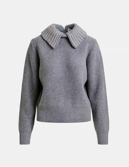 Jimmer Oversized Collar Jumper in Grey-Essentiel Antwerp-Lewis Yates