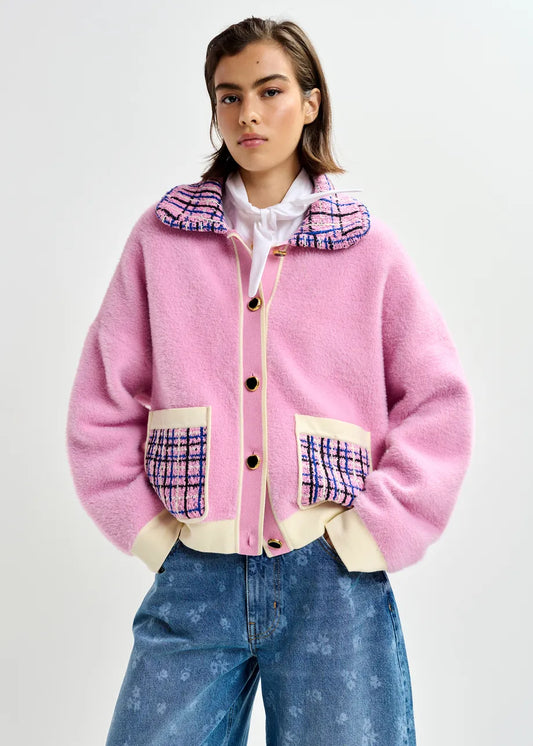 Joilu Tweed Collar Fuzzy Cardigan-Essentiel Antwerp-Lewis Yates