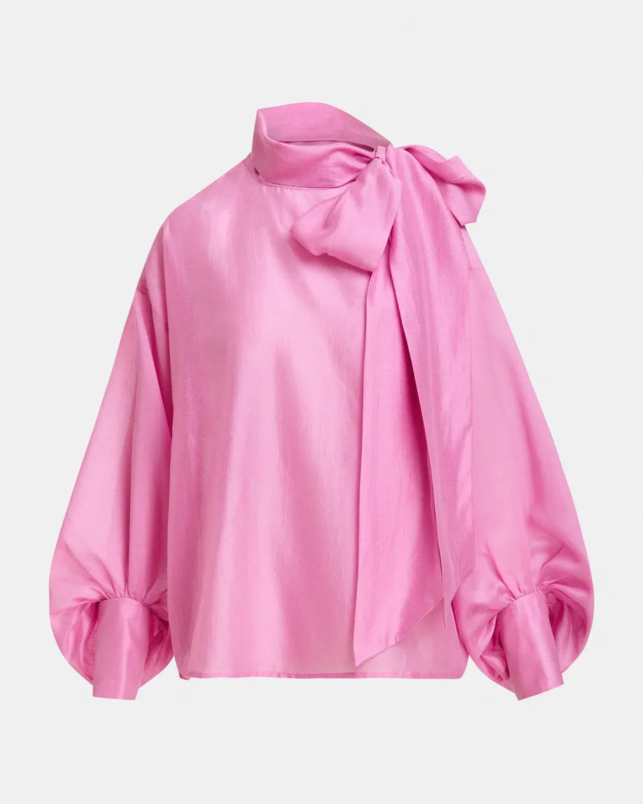 Karismatic Pussy Bow Tie Shirt in Pink-Essentiel Antwerp-Lewis Yates