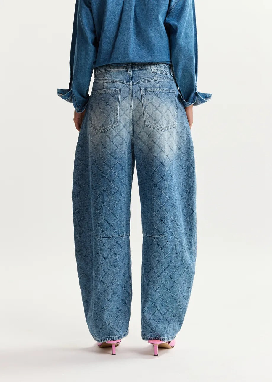 Katsu Diamond-Stitched Barrel Leg Jeans - Aquamarine-Essentiel Antwerp-Lewis Yates
