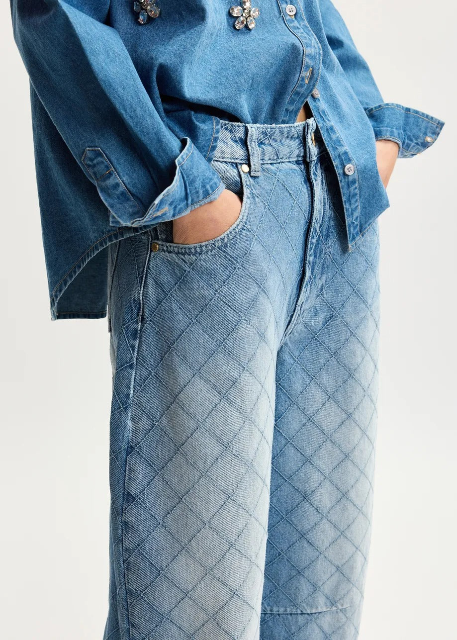 Katsu Diamond-Stitched Barrel Leg Jeans - Aquamarine-Essentiel Antwerp-Lewis Yates